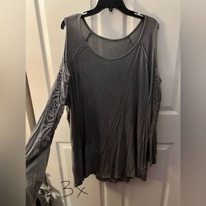 Gray Lace Sleeve Women's Top